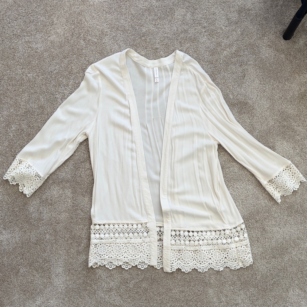 Xhilaration Cream Blouse with Lace Trim
